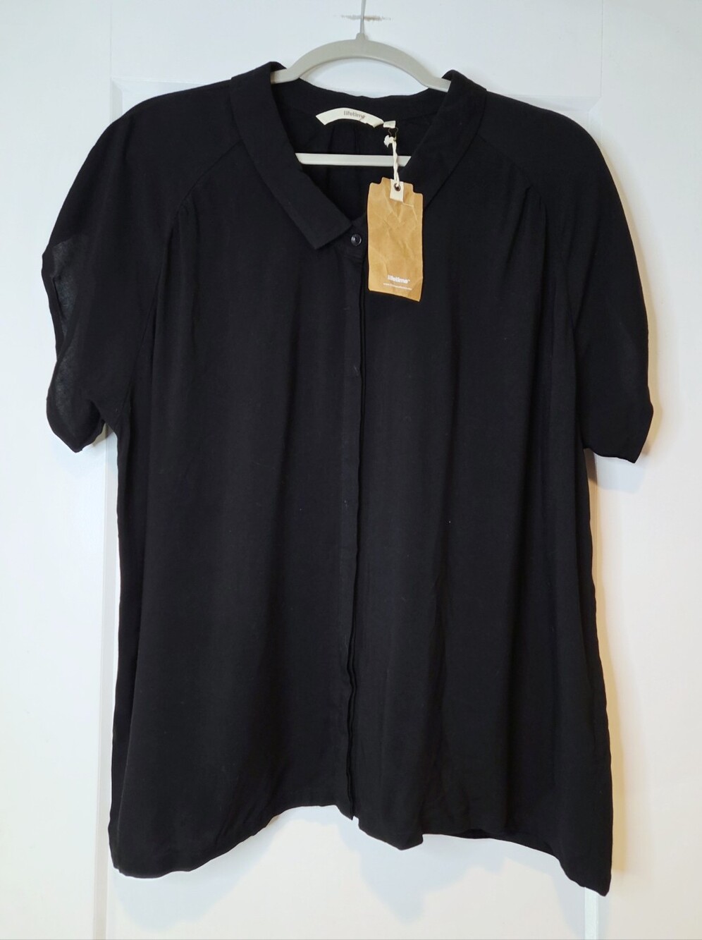 Lifetime Collective Black Oversized Collared Button Front Blouse L NWT